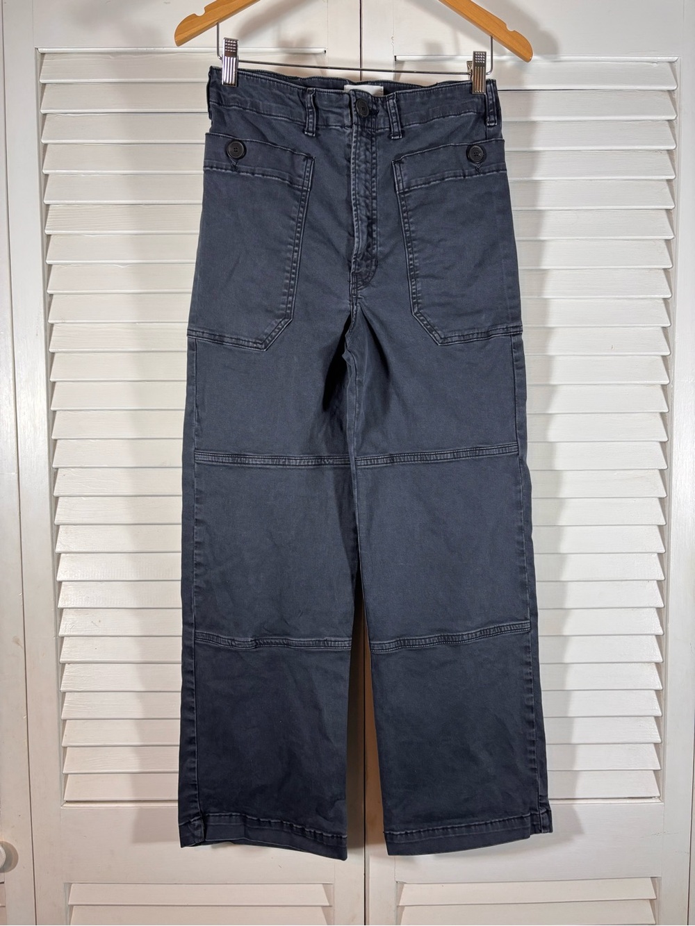 FRAME Oversized Pocket Utility Pants High Rise Wide Leg Size 27 Navy